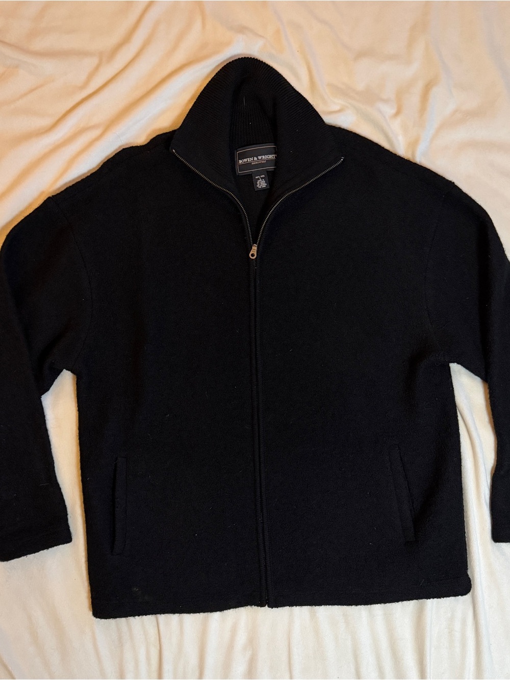 Bowen & Wright Men’s L 100% Wool Full Zip Sweater Jacket Black